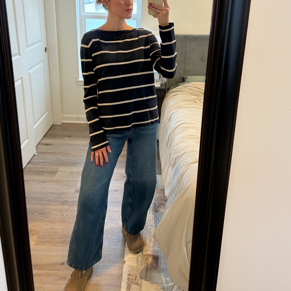Ralph Lauren Navy and White Striped Long Sleeve Top